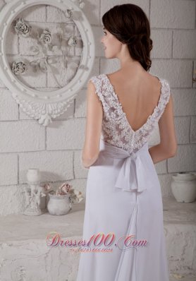 Customize Empire V-neck Lace Chiffon Beach Wedding Dresses