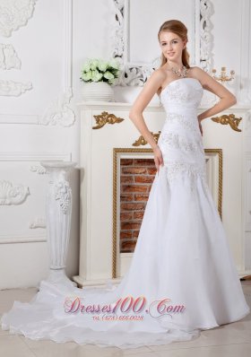 Mermaid Appliques Outdoor Bridal Dress Brush Train