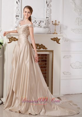 Champagne Off the Shoulder Bridal Dress