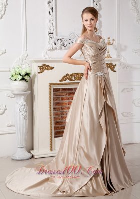 Champagne Off the Shoulder Bridal Dress