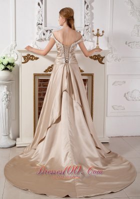 Champagne Off the Shoulder Bridal Dress