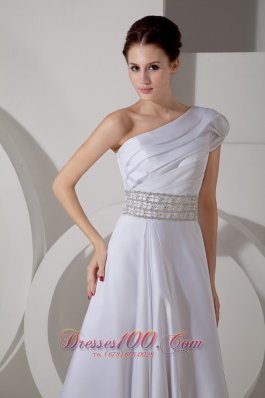 One Shoulder Crystal Belt Bridal Dress A-line Satin