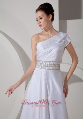 One Shoulder Crystal Belt Bridal Dress A-line Satin