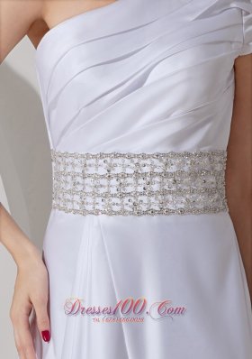 One Shoulder Crystal Belt Bridal Dress A-line Satin