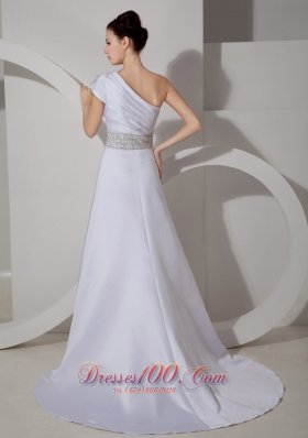 One Shoulder Crystal Belt Bridal Dress A-line Satin