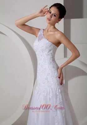 Lovely One Shoulder Lace Tulle Outdoor Wedding Dress