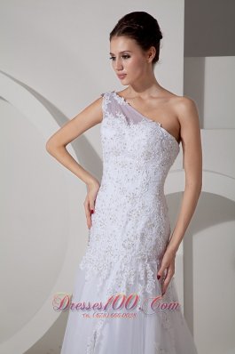 Lovely One Shoulder Lace Tulle Outdoor Wedding Dress