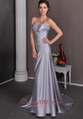 Silver Column Sweetheart Themed Wedding Dress Court Train