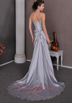 Silver Column Sweetheart Themed Wedding Dress Court Train