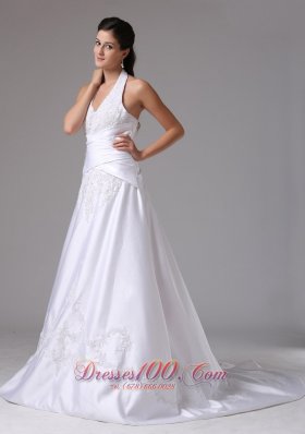 Custom Made Halter Bridal Dress Embroidery Wrapped Waist