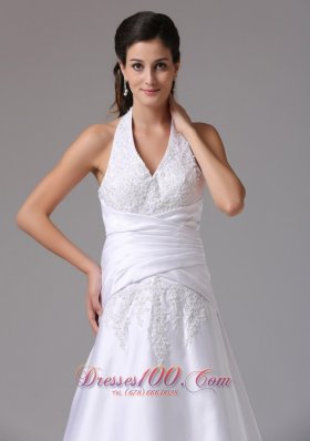 Custom Made Halter Bridal Dress Embroidery Wrapped Waist