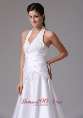 Custom Made Halter Bridal Dress Embroidery Wrapped Waist