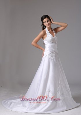 Custom Made Halter Bridal Dress Embroidery Wrapped Waist