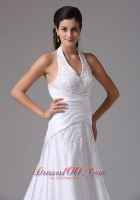 Custom Made Halter Bridal Dress Embroidery Wrapped Waist