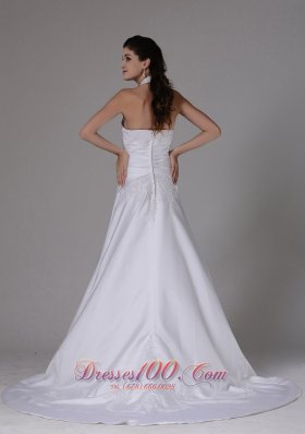 Custom Made Halter Bridal Dress Embroidery Wrapped Waist