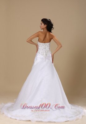 Exclusive Embroidery Wedding Dress Sheath Chapel Train