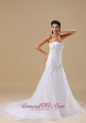 Appliques A-line 2013 Church Wedding Gowns Chapel Train