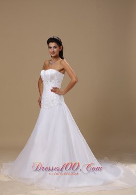 Appliques A-line 2013 Church Wedding Gowns Chapel Train