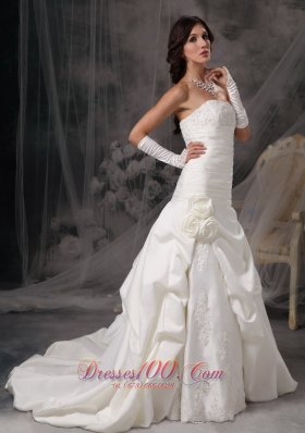 Princess Bridal Dress Strapless Flowers Court Satin