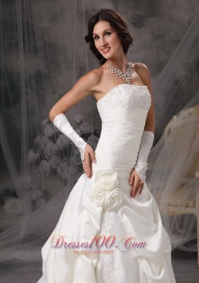 Princess Bridal Dress Strapless Flowers Court Satin