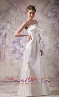 Column Empire White Wedding Dress Beaded Floor-length