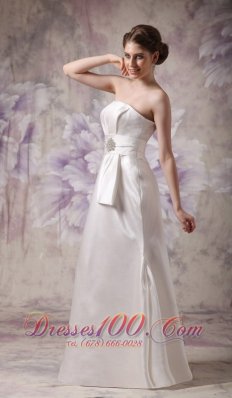 Column Empire White Wedding Dress Beaded Floor-length