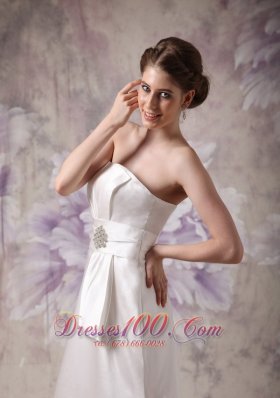 Column Empire White Wedding Dress Beaded Floor-length