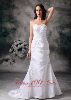 Beautiful Column Appliques Church Wedding Bridal Dress