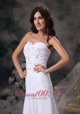 Romantic Sweetheart Beach Wedding Dress Chiffon Crystal