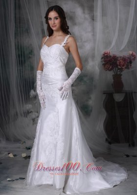 A-line Spaghetti Straps Lace Bridal Dress Appliques