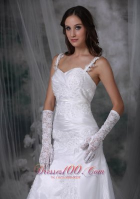 A-line Spaghetti Straps Lace Bridal Dress Appliques