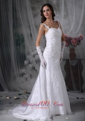 A-line Spaghetti Straps Lace Bridal Dress Appliques