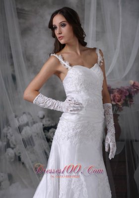 A-line Spaghetti Straps Lace Bridal Dress Appliques