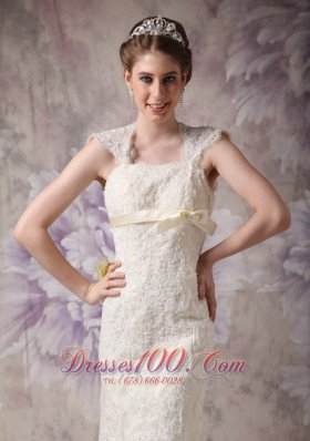 Exquisite Lace Wedding Dress Straps Bow Floor-length