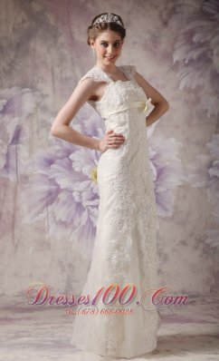 Exquisite Lace Wedding Dress Straps Bow Floor-length