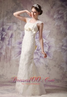 Exquisite Lace Wedding Dress Straps Bow Floor-length