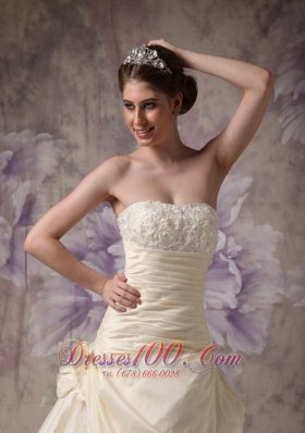 A-line Strapless Wedding Gowns Brush Train Flower