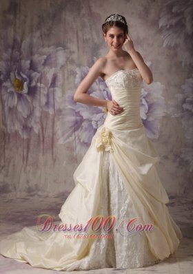 A-line Strapless Wedding Gowns Brush Train Flower