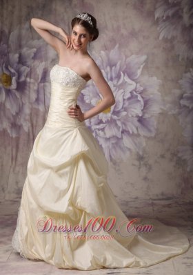 A-line Strapless Wedding Gowns Brush Train Flower