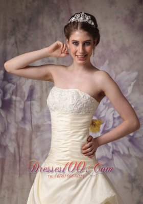 A-line Strapless Wedding Gowns Brush Train Flower