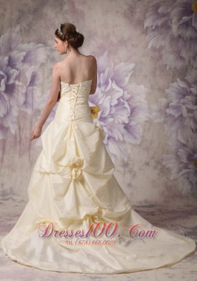 A-line Strapless Wedding Gowns Brush Train Flower