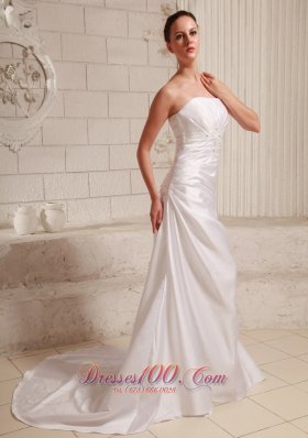 Low Cost Taffeta Appliques Outdoor Wedding Dress Court