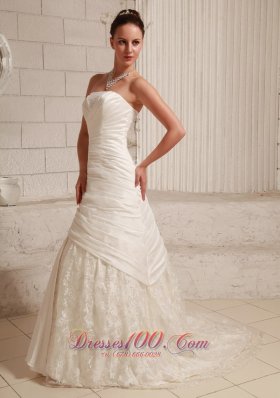 A-line Customize Lace Wedding Dress Taffeta Gangnam Style