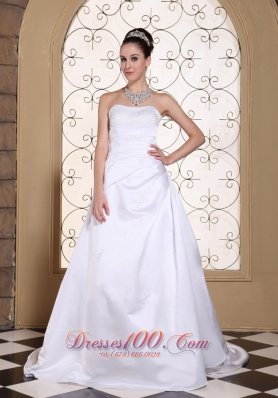 White Elegant Church Wedding Gowns Satin Crystal Court Train
