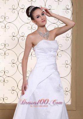 White Elegant Church Wedding Gowns Satin Crystal Court Train