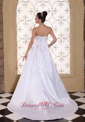 White Elegant Church Wedding Gowns Satin Crystal Court Train