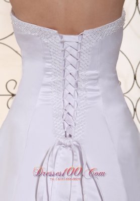 White Elegant Church Wedding Gowns Satin Crystal Court Train