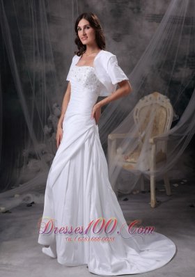 Custom Made Column Appliques White Dress for Silver Wedding