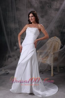 Custom Made Column Appliques White Dress for Silver Wedding