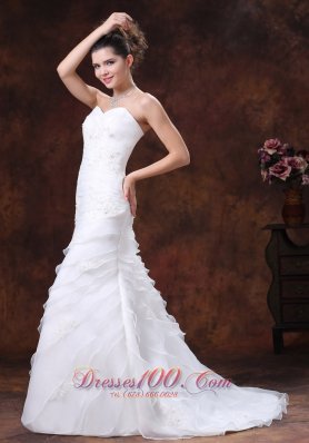 Beautiful Layered Skirt Church Wedding Dress Appliqued